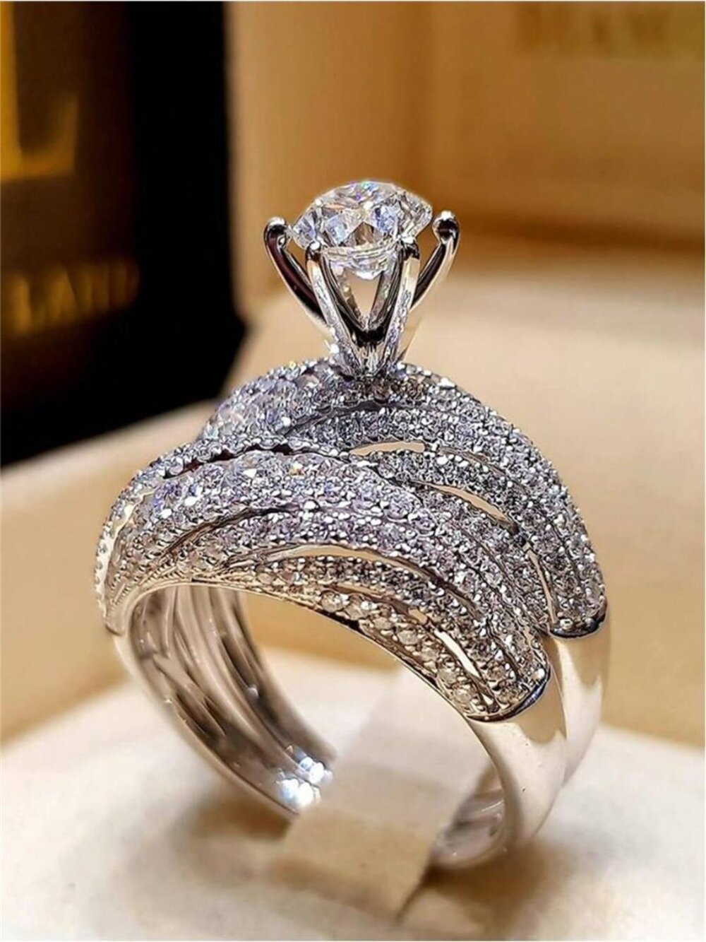1 Pair European & American Style Double Layer Engagement Diamond Rings, Popular